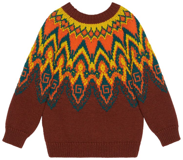Gucci Kids Geo Patterned Wool Sweater Brown