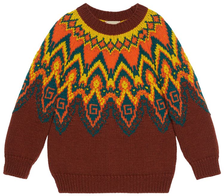 Gucci Kids Geo Patterned Wool Sweater Brown