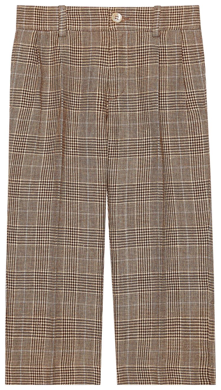Gucci Kids Pleated Plaid Pants Brown