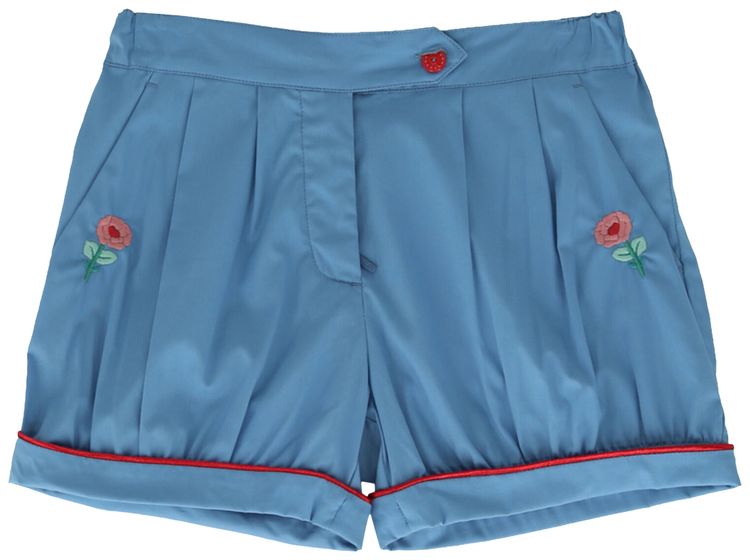 Gucci Kids Floral Embroidered Poplin Shorts Dark Serenity