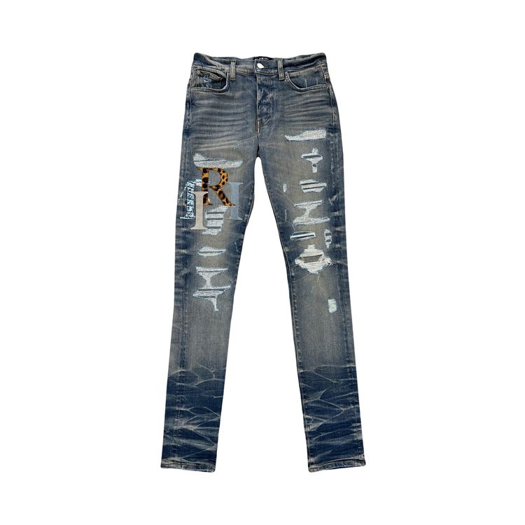 Buy Amiri Leather Staggered Logo Jeans 'Vintage Indigo' - AW23MDS021 ...