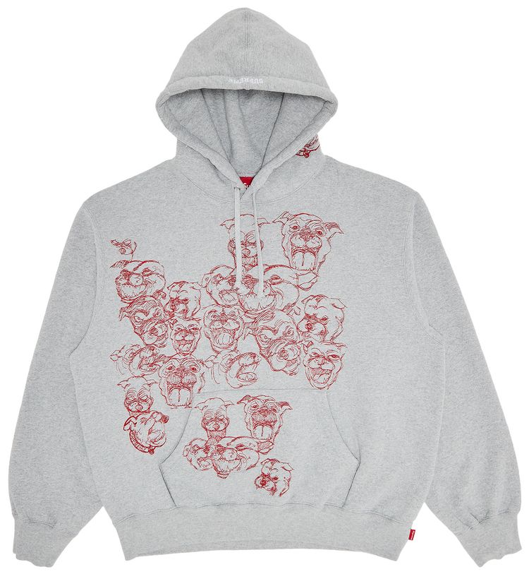 Supreme Pitbulls Embroidered Hooded Sweatshirt Heather Grey