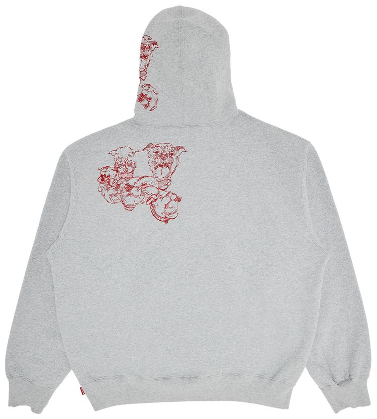 Supreme Pitbulls Embroidered Hooded Sweatshirt Heather Grey