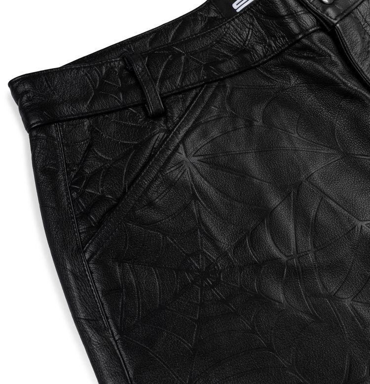 Sp5der Debossed Web Leather Pant Black