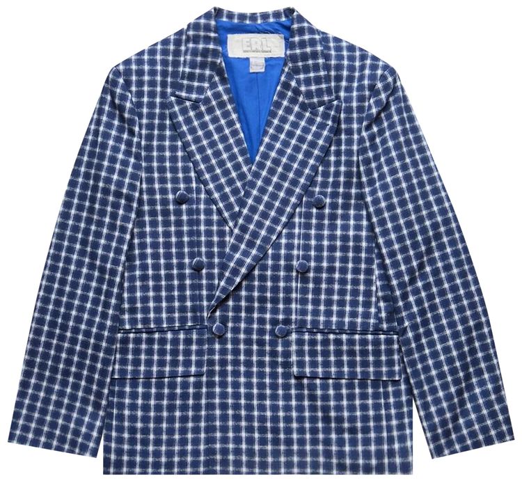 ERL Check Double Breasted Jacket Navy
