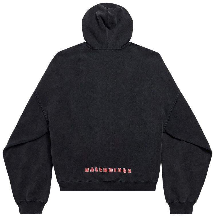 Balenciaga Sponsor Logos Zip Up Hoodie Faded Washed Black