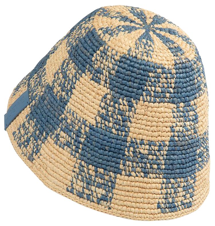 Loewe Raffia Crochet Check Bucket Hat NaturalLight Blue