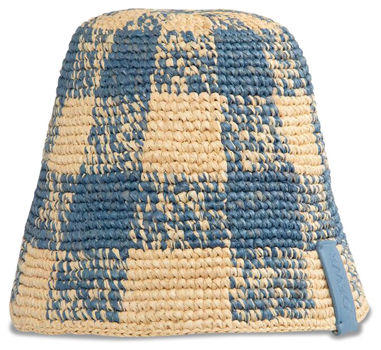 Loewe Raffia Crochet Check Bucket Hat NaturalLight Blue