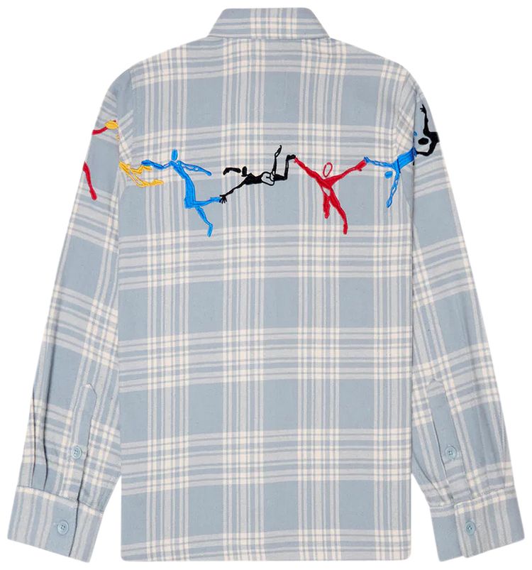 KidSuper Embroidered Swinging Figures Flannel Shirt Blue