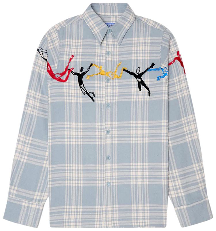 KidSuper Embroidered Swinging Figures Flannel Shirt Blue