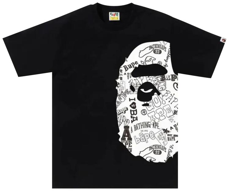 BAPE Hand Drawn Pattern Side Big Ape Head Tee BlackWhite