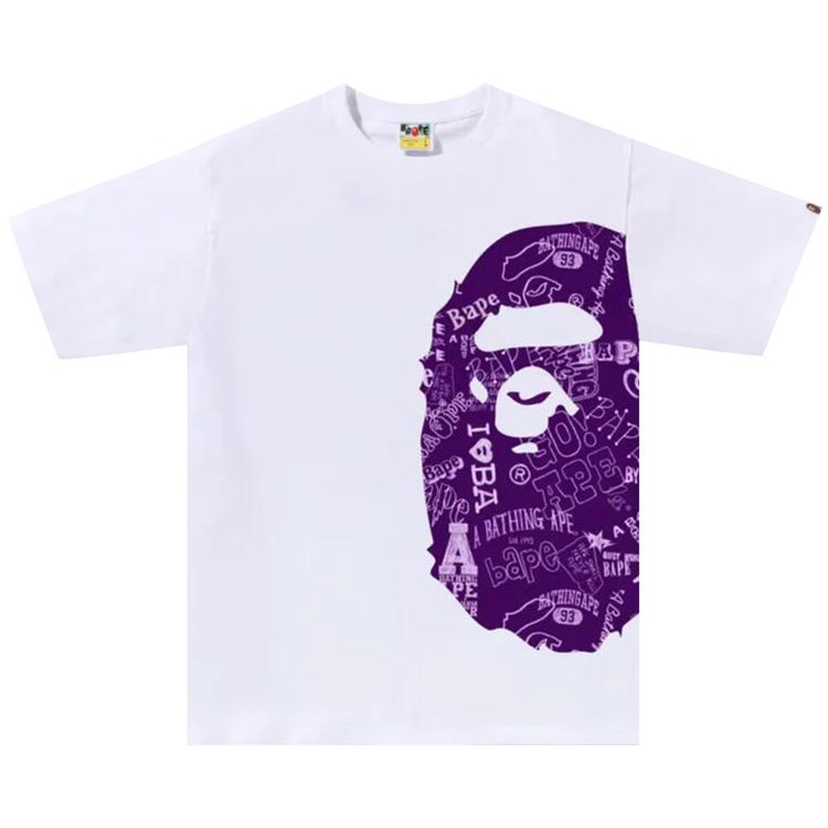 BAPE Hand Drawn Pattern Side Big Ape Head Tee WhitePurple
