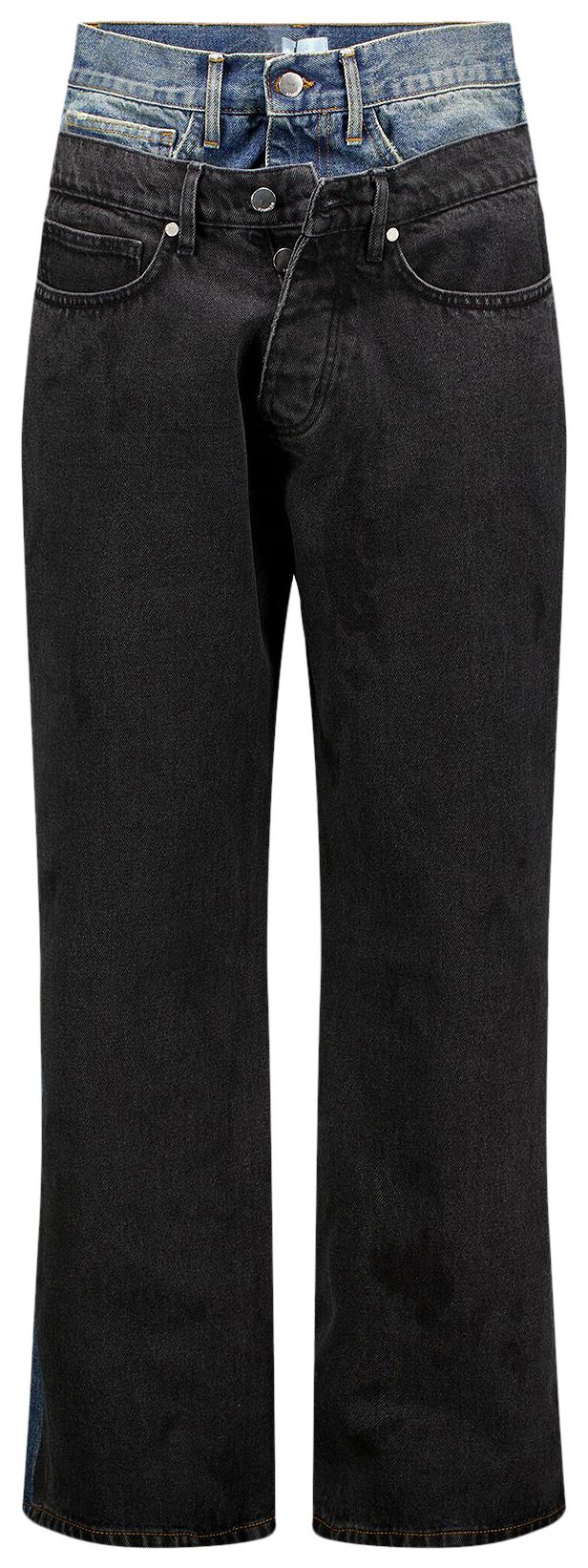 3PARADIS Double Waist Denim Jeans Washed BlackBlue