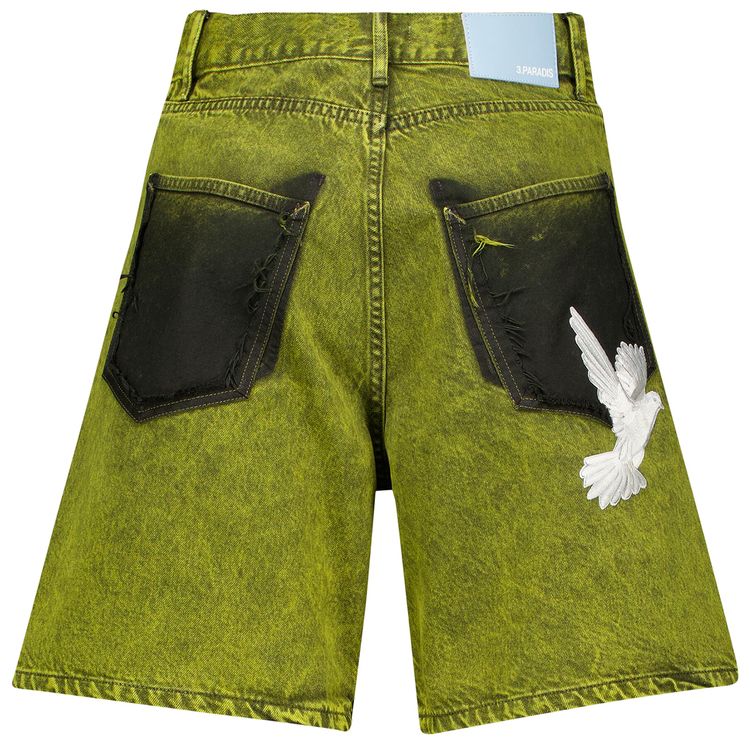 3PARADIS Embroidered Dove Denim Shorts Yellow