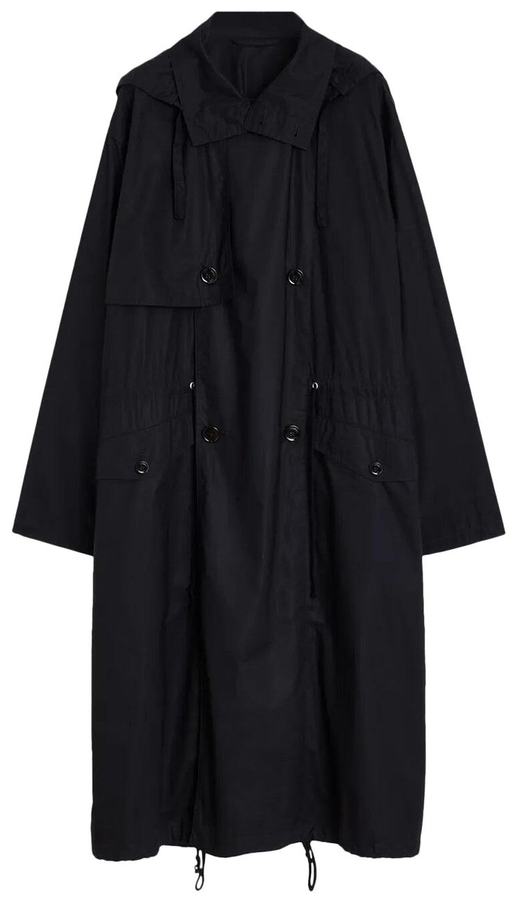 Lemaire Light Hooded Trench Coat Black