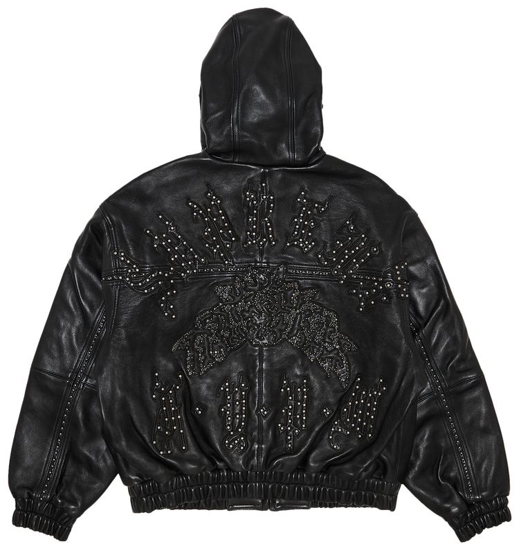Supreme Studded Hooded Leather Jacket Black