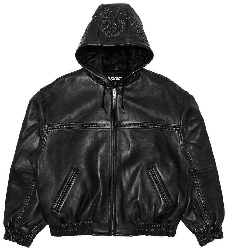 Supreme Studded Hooded Leather Jacket Black
