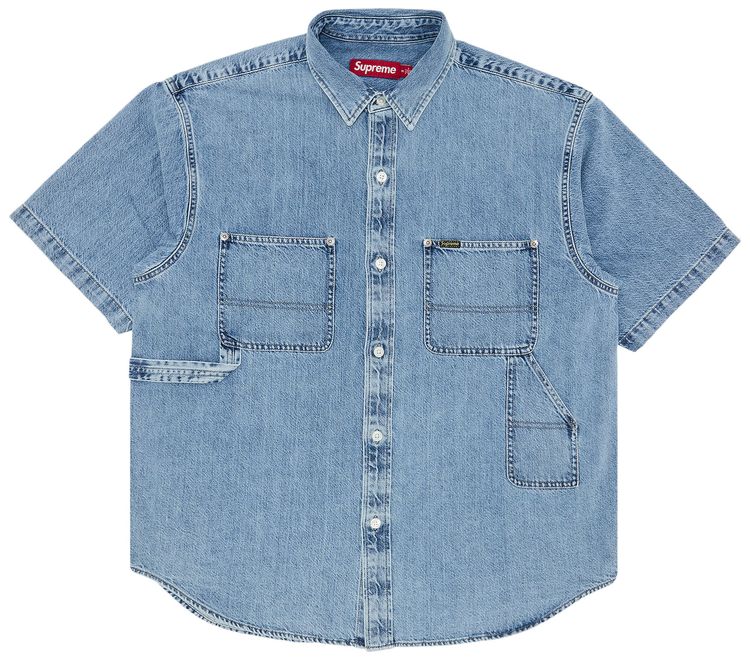 Supreme Loose Fit Short Sleeve Denim Painter Shirt Washed Indigo