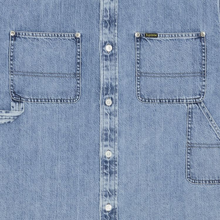 Supreme Loose Fit Short Sleeve Denim Painter Shirt Washed Indigo