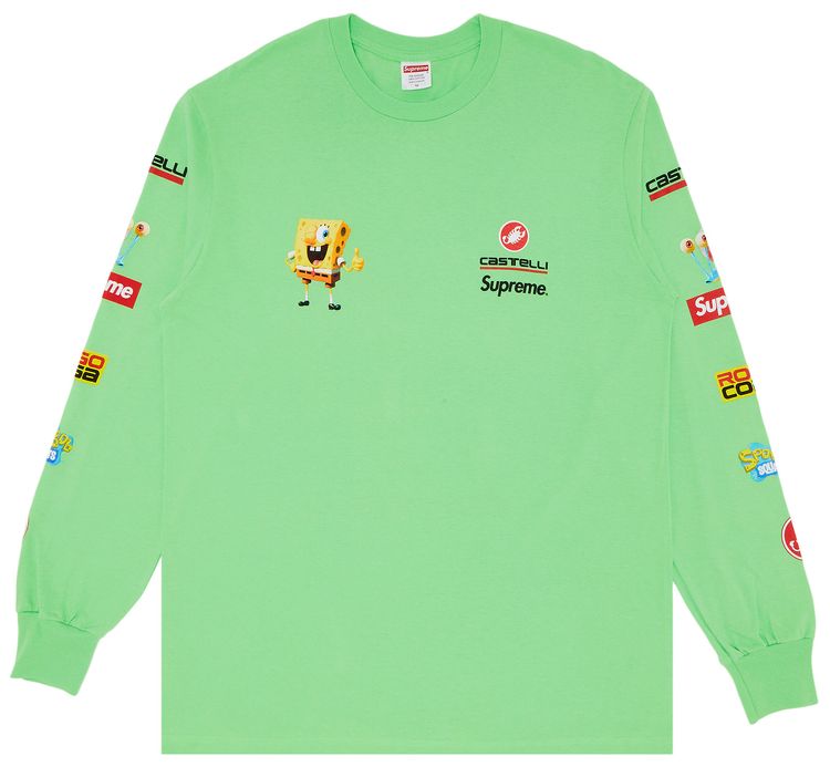 Supreme x Spongebob Squarepants x Castelli Racing Long Sleeve Tee Lime