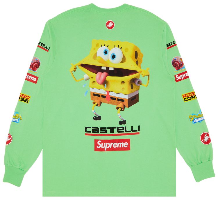 Supreme x Spongebob Squarepants x Castelli Racing Long Sleeve Tee Lime