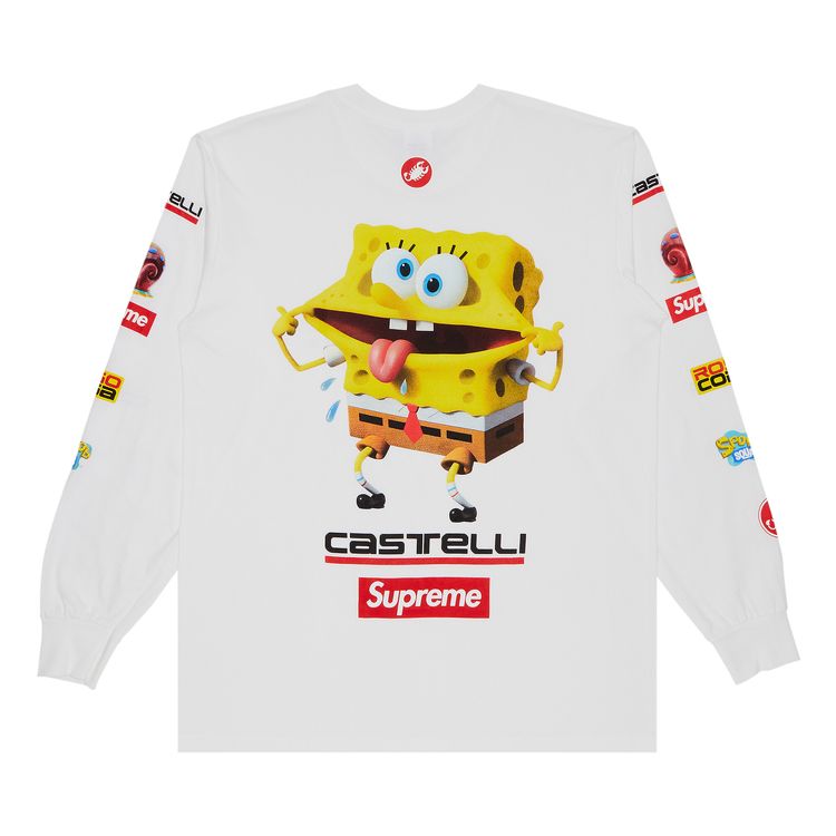 Supreme x Spongebob Squarepants x Castelli Racing Long Sleeve Tee White