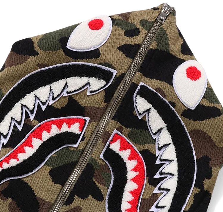 BAPE 1st Camo Jacquard Shark Relaxed Fit Full Zip Hoodie Green
