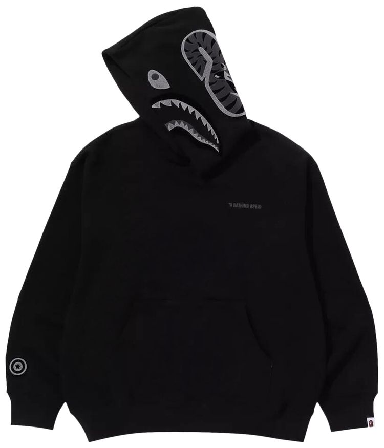 BAPE Shark Logo Relaxed Fit Pullover Hoodie Black