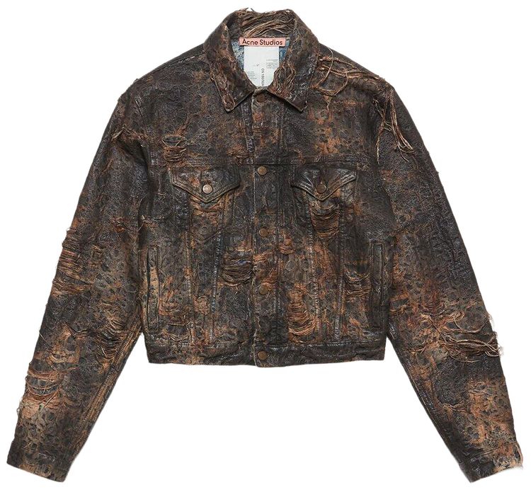 Acne Studios Distressed Monogram Denim Jacket Brown