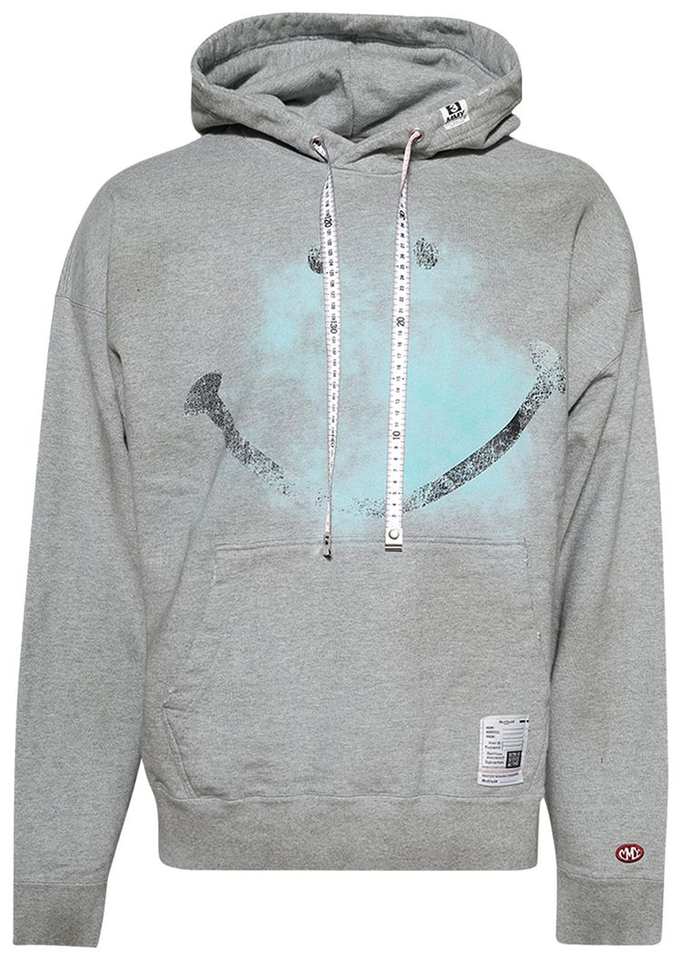 Maison Mihara Yasuhiro Smiley Face Printed Distressed Hoodie Grey