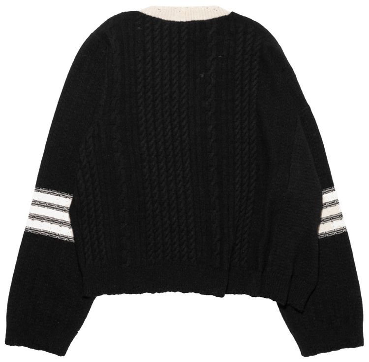 Enfants Riches Deprimes Asymmetrical Varsity V Neck Sweater BlackIvory