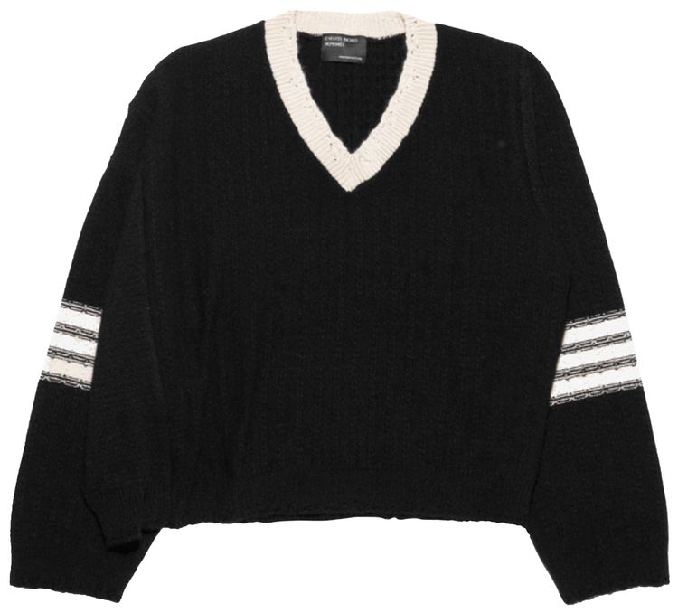 Enfants Riches Deprimes Asymmetrical Varsity V Neck Sweater BlackIvory