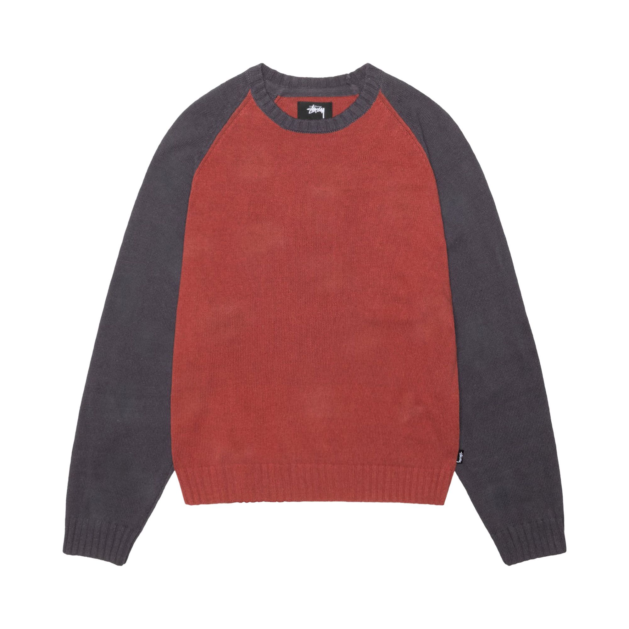 Buy Stussy Colorblocked Raglan Knit Crew 'Brick' - 117264