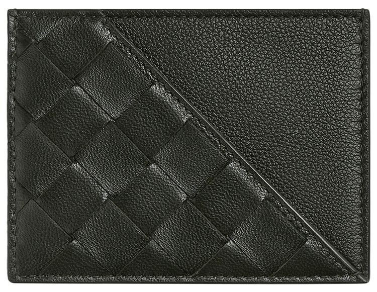 Bottega Veneta Intrecciato Diagonal Credit Card Case Dark GreenSilver