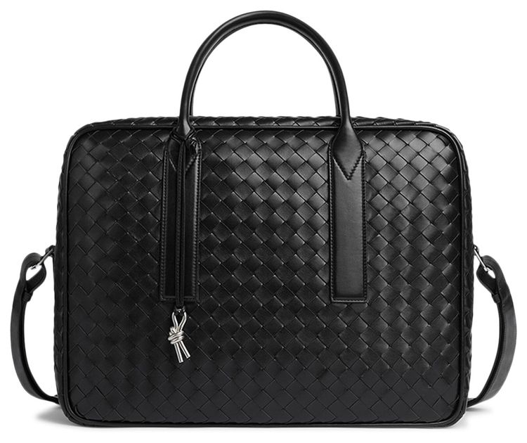 Bottega Veneta Leather Weekender Bag BlackSilver