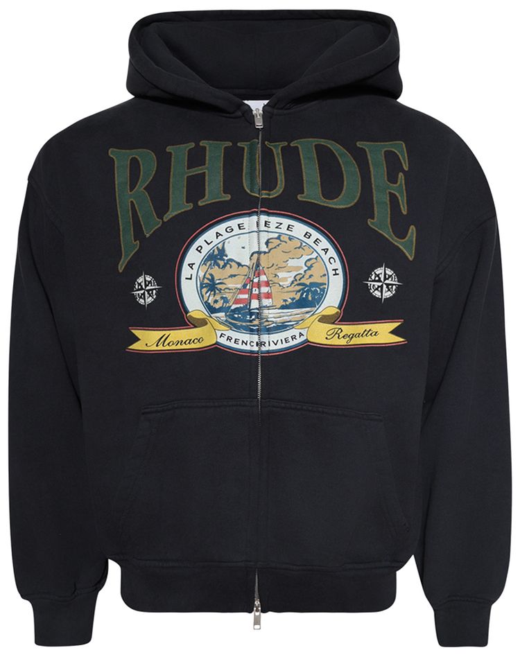 Rhude Monaco Regatta Full Zip Hoodie Vintage Black