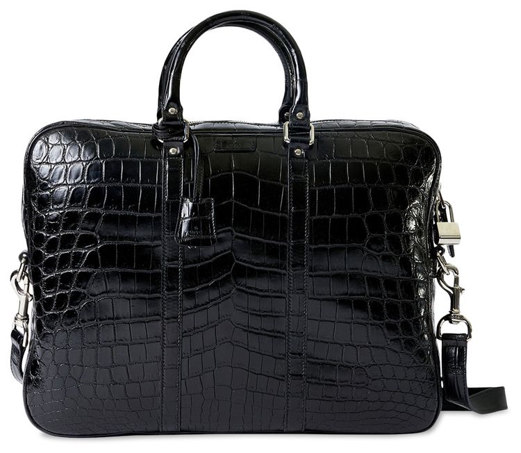 Gucci Tracolla Crocodile Briefcase Black