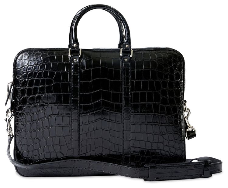 Gucci Tracolla Crocodile Briefcase Black