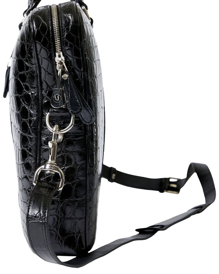 Gucci Tracolla Crocodile Briefcase Black