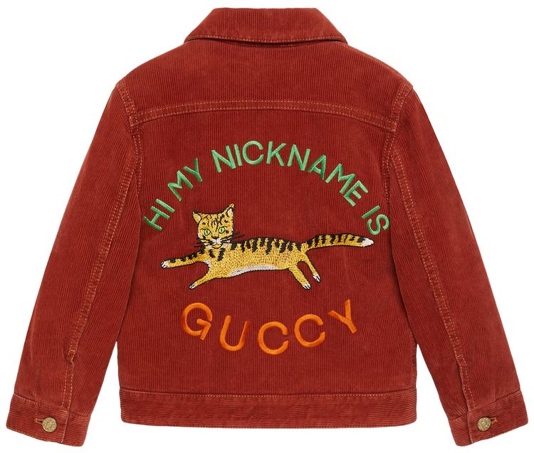 Gucci Kids Embroidered Corduroy Trucker Jacket Red