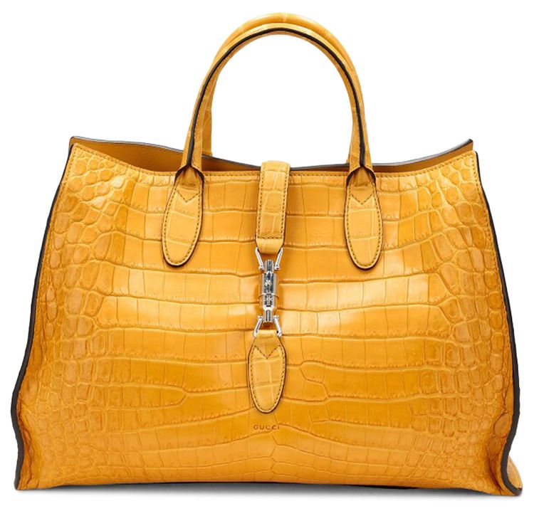 Gucci Jackie Soft Tote Crocodile Handbag Dark Zest