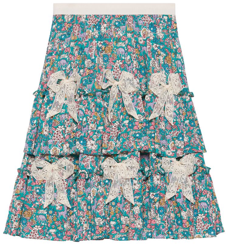 Gucci Kids Liberty Floral Tiered Skirt Blue