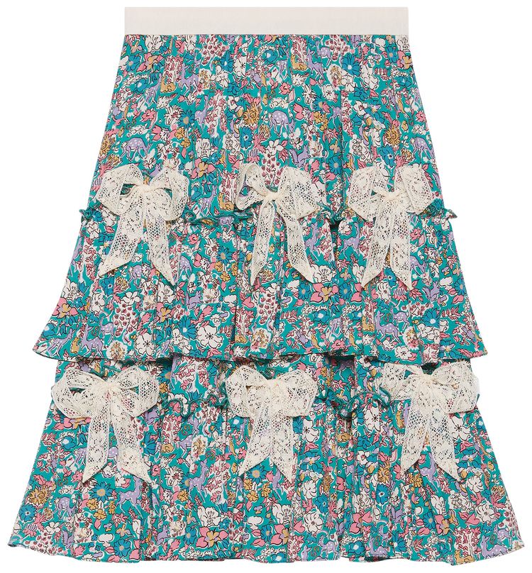 Gucci Kids Liberty Floral Tiered Skirt Blue