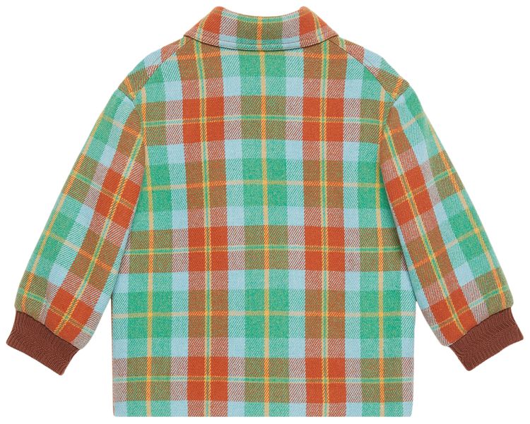 Gucci Kids Plaid Print Wool Blend Jacket Blue