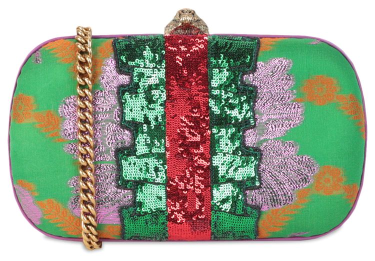 Gucci Silk And Sequin Animalier Broadway Box Clutch Yellow Sun