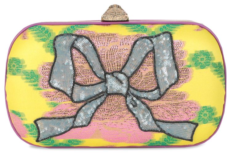 Gucci Silk And Sequin Animalier Broadway Box Clutch Yellow Sun