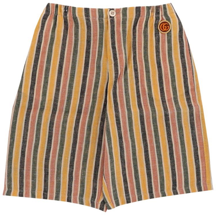 Gucci Kids Striped Linen Blend Shorts Green