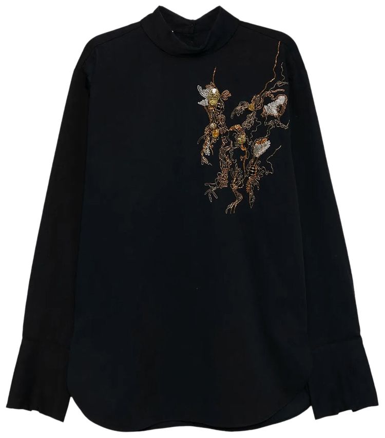 Dries Van Noten Beaded Applique Shirt Navy