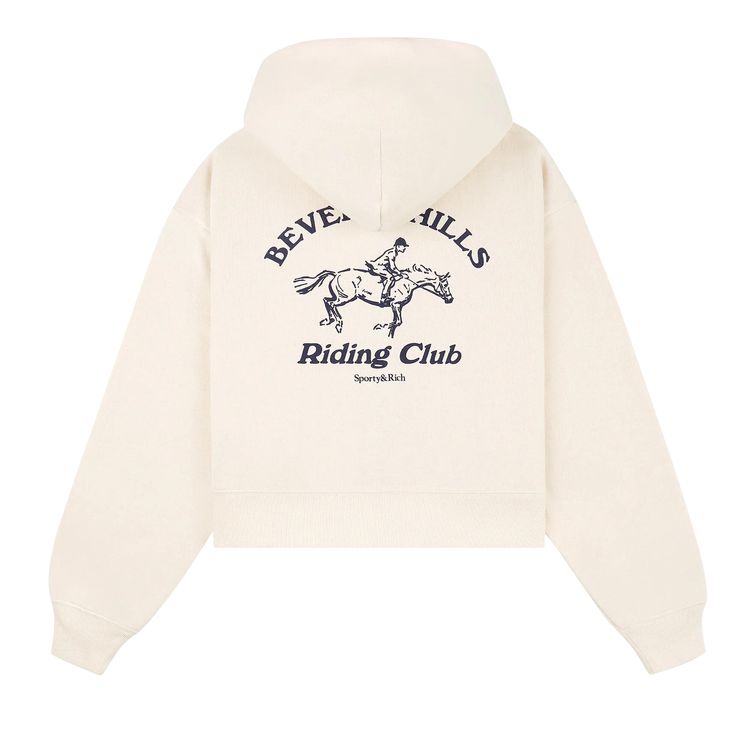 Sporty  Rich BH Riding Club Soft Cropped Zip Hoodie Cream