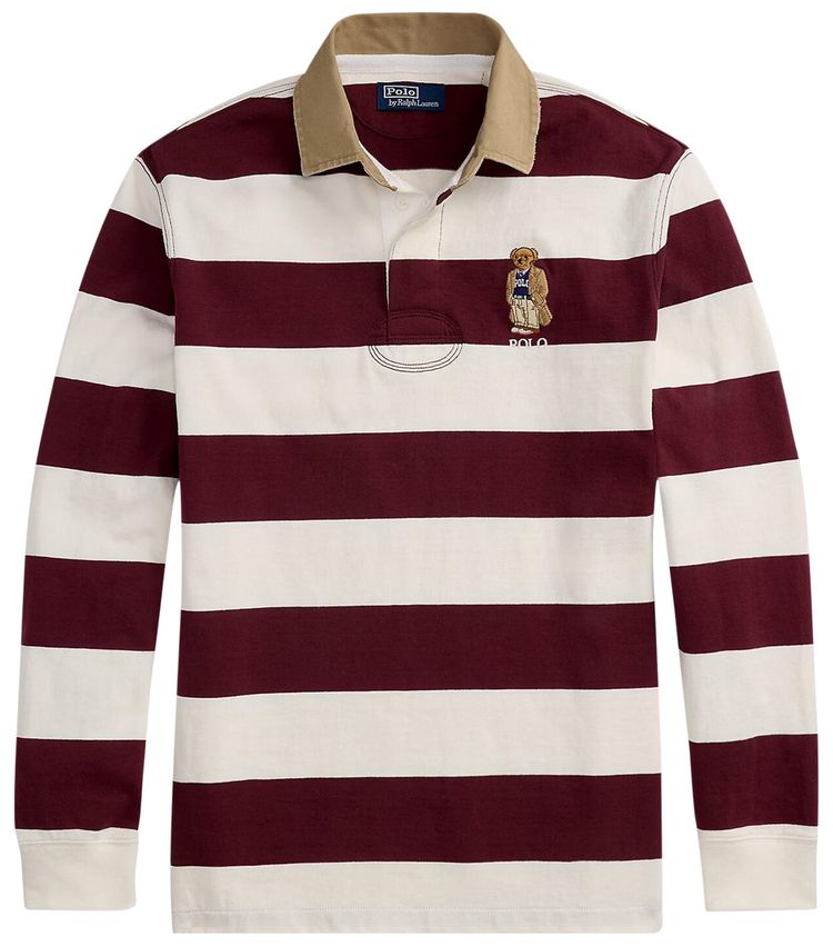 Polo Ralph Lauren Long Sleeve Novelty Bear Rugby Polo Red WineWhite